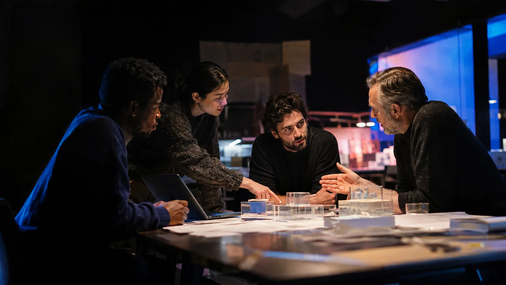 A venture team building together around a studio table